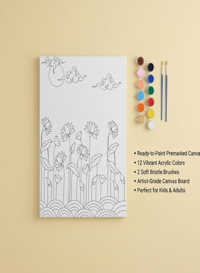 HOBBY INDIA Canvas Painting Board Kit for Kids & Adults | DIY Art & Craft Gift for Boys & Girls | Pre-Designed Indian Handmade Art | Home, Bedroom, Living Room & Office Décor (12 x 9 Inch) (Lotus) - Image 5